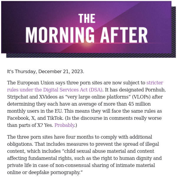 Pornhub will face the same strict EU rules as social media