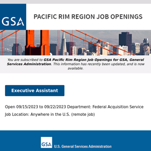 New/Current Job Opportunities in the GSA Pacific Rim Region