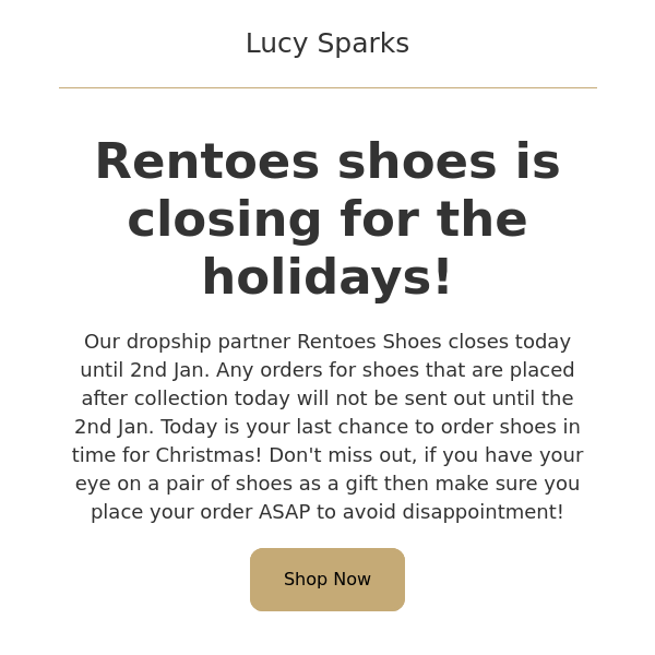 Rentoes Christmas Closing