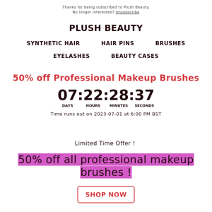 50% off all makeup brushes