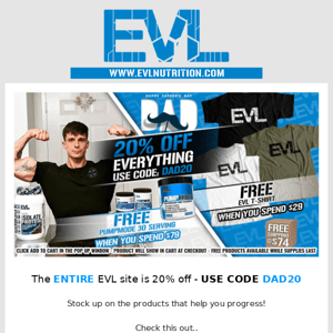 💪 20% OFF ALL EVL PRODUCTS + FREE PumpMode @ $79!
