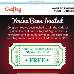 ✔️ Congrats!  You’ve been invited to get FREE quilting videos, tips & projects.