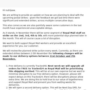 Delivery updates during the upcoming Royal Mail strikes