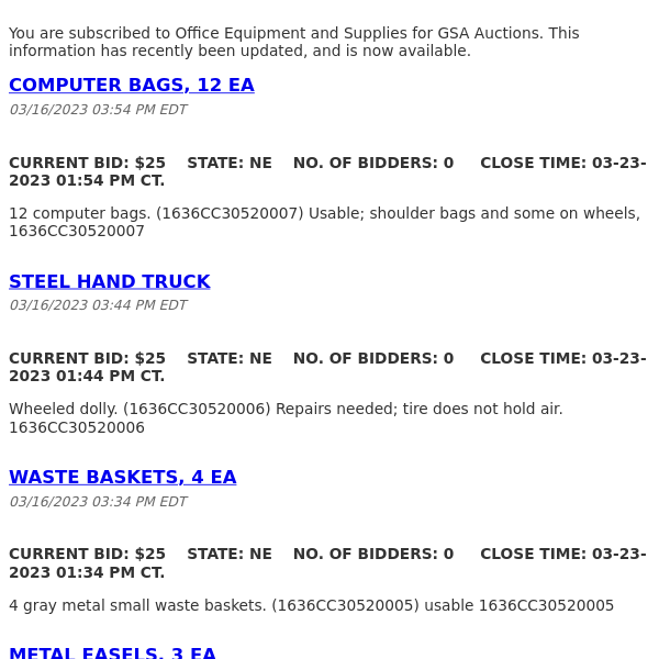 GSA Auctions Office Equipment and Supplies Update