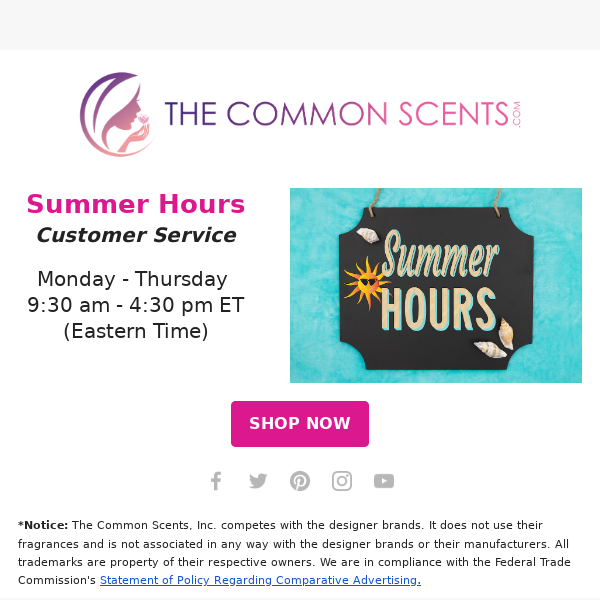Summer Hours for Customer Service