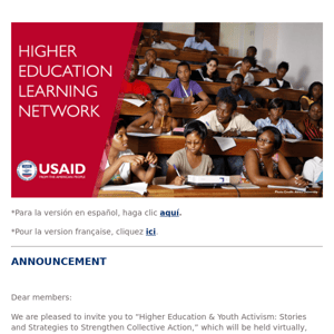 Higher Education & Youth Activism: Stories and Strategies For Collective Action, Presented by USAID HELN