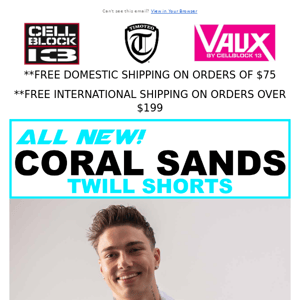 NEW SHORTS NOW IN STOCK! Coral Sands Twill Short Has Just Landed! Available In 5 Colors!