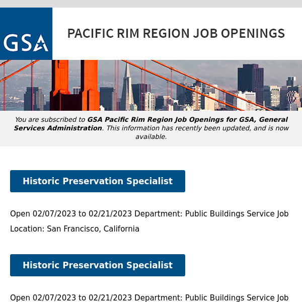 New/Current Job Opportunities in the GSA Pacific Rim Region