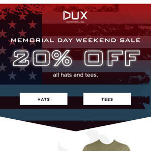 20% off all hats & tees