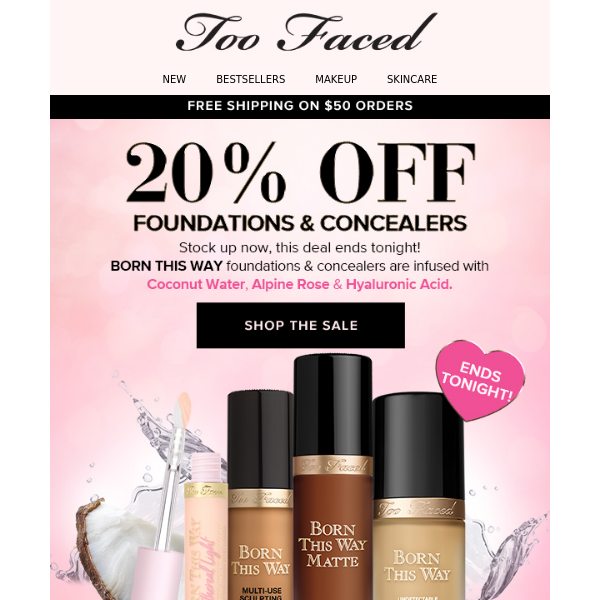 Hurry! 20% Off Foundations & Concealers Ends Tonight ⏰