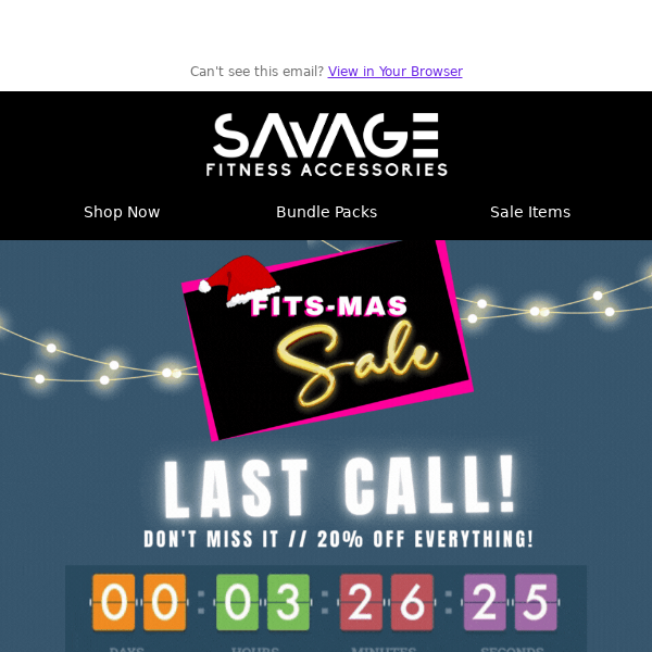 Savage Fitness Accessories 5hrs to go! ⏰ Hurry Save 20% Storewide🎄