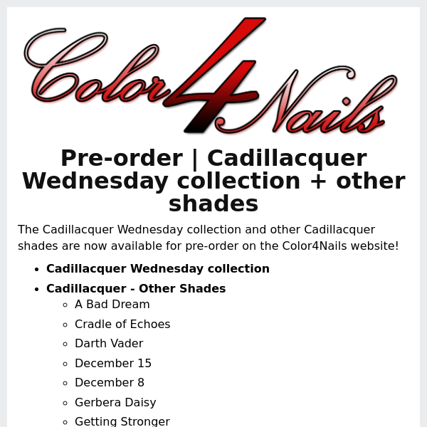 Pre-order | Cadillacquer Wednesday collection + other shades
