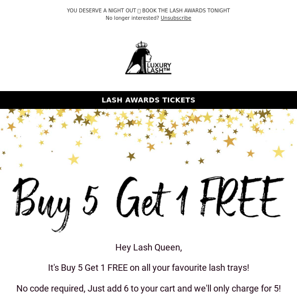 Buy 5 Get 1 Free On All Lash Trays - No Code Required - just ADD 6 to your cart, we'll only charge for 5!