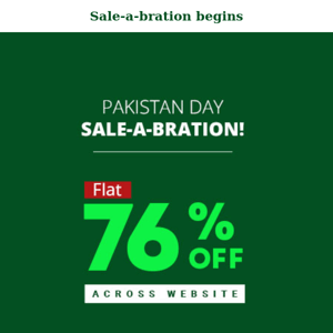 Limited time! Flat 76% off across the website. 😍