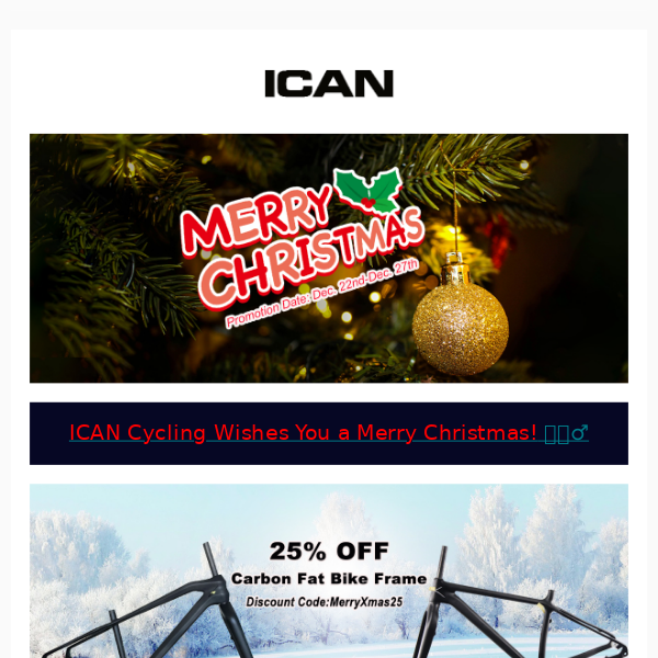 ICAN Cycling Wishes You a Merry Christmas! Grab Exclusive Holiday Deals – First Come, First Served! 🎄🚴‍♂️