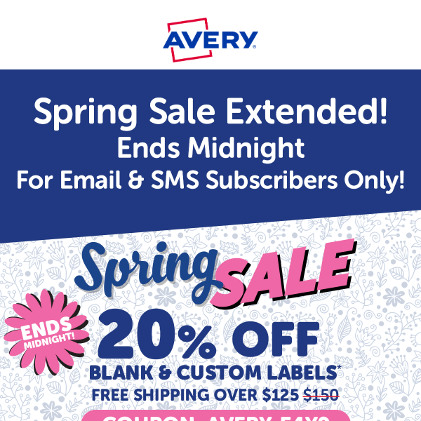 20% Off Spring Sale Extended Until Midnight