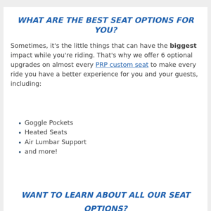 What Are Your Perfect Seat Options? 🤩 Custom Seats With More 