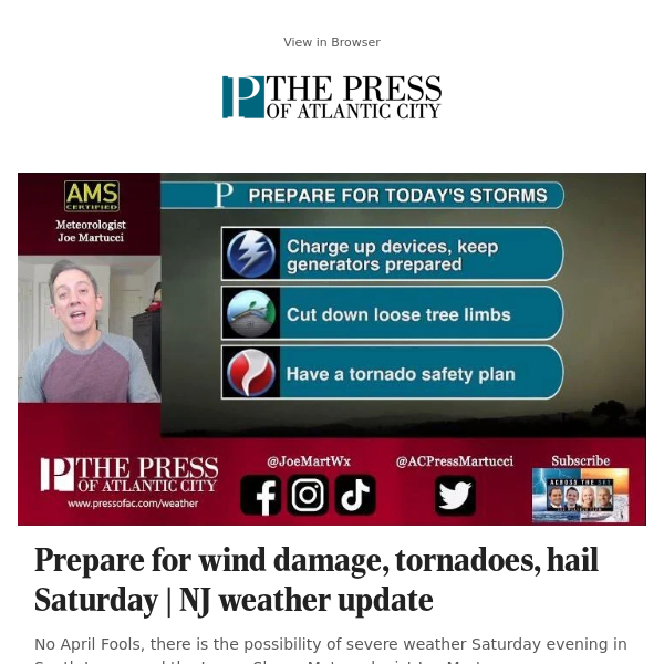 Prepare for wind damage, tornadoes, hail Saturday | NJ weather update