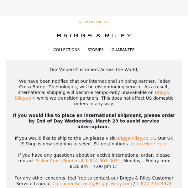 Service Update: International Shipping