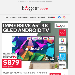 $170 OFF 65" QLED 4K Android TV - Hurry, Limited Time Offer!*