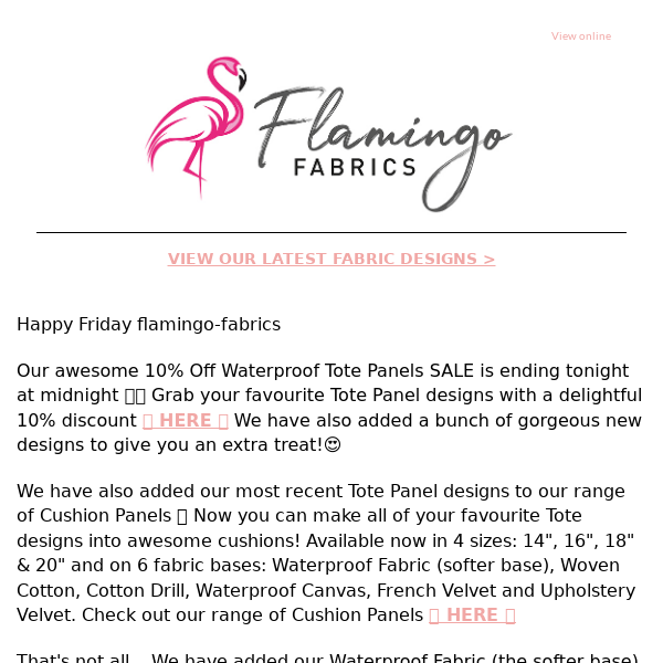 Flamingo Fabrics ⏰10% off Waterproof Canvas Tote Panels⏰