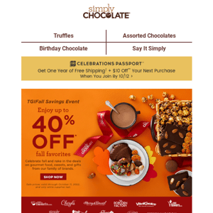 Up to 40% off gourmet food, sweets, and gifts.