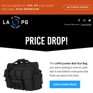 💲 Price drop! The LAPG Jumbo Bail Out Bag is now on sale… 💲 