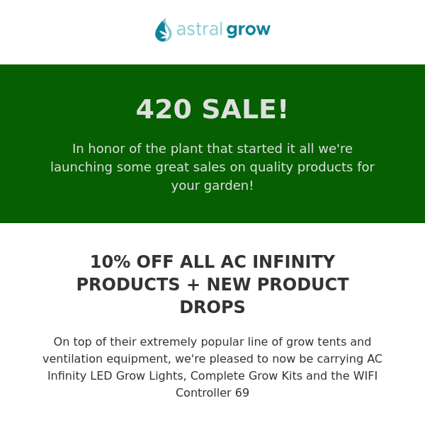 420 Sale! - Save 10% Off on AC Infinity Products - Save on Photontek Lighting