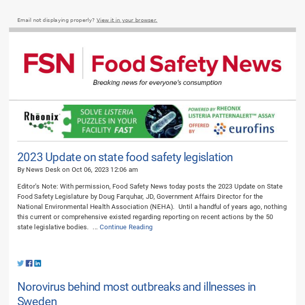 Food Safety News - 11/14/2023 FSA research reveals the scale of