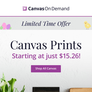 Hurry! Last chance to get this springy deal! Canvas as low as $15.26!