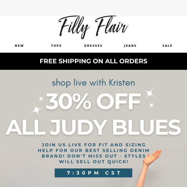 LIVE with Kristen: 30% off Judy Blue! 🔥