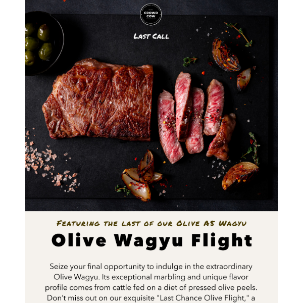 Rare Opportunity: Only 15 Olive Wagyu Tasting Flights Left!