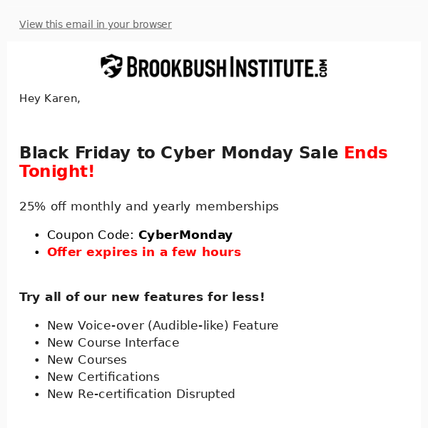 4 HOURS LEFT to save 25% on BrookbushInstitute.com Memberships (Coupon Code Inside)