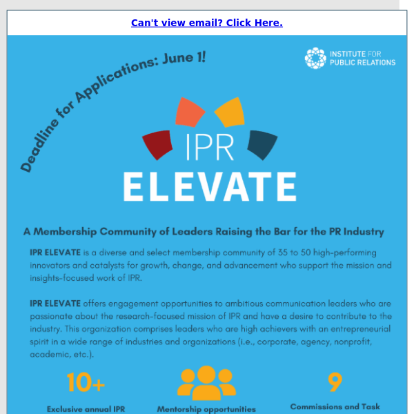 Apply to the IPR ELEVATE Membership Community | Deadline: June 1