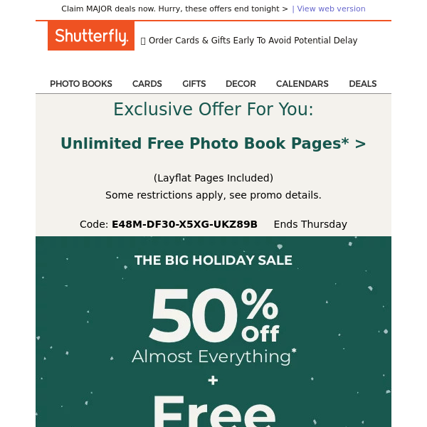 Re: We're treating you to an exclusive offer of unlimited free photo book  pages + FREE shipping (no min!) - Shutterfly