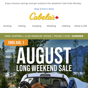 ON NOW: August Long Weekend Sale