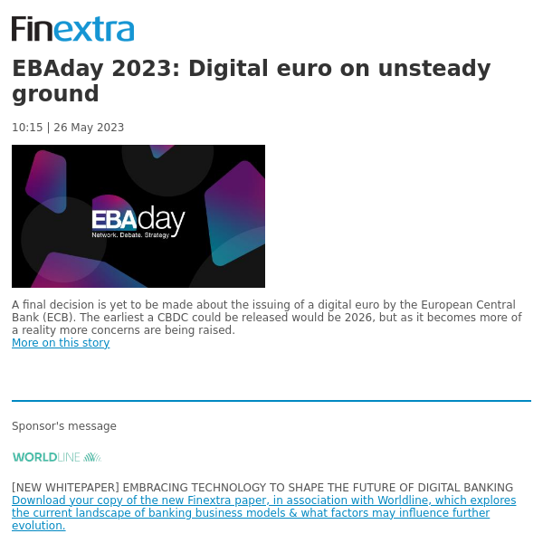 Finextra News Flash: EBAday 2023: Digital euro on unsteady ground