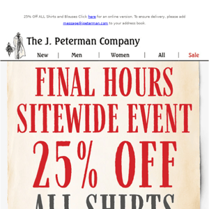 FINAL HOURS! Sitewide Event