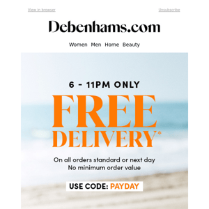 FREE delivery from 6:00pm-11:00pm