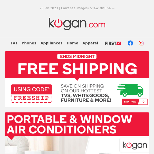 🚚 Free Shipping Final Day!^ Save on Shipping on Air Cons, Whitegoods & More!