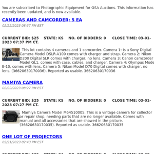 GSA Auctions Photographic Equipment Update