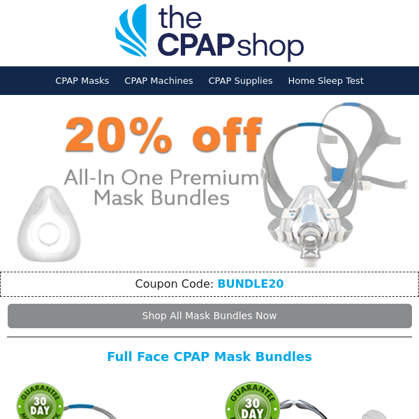 Deal of the Day! 🔥 20% Off CPAP Premium Bundles (Mask + One Year of Supplies)—Starting at ONLY $128