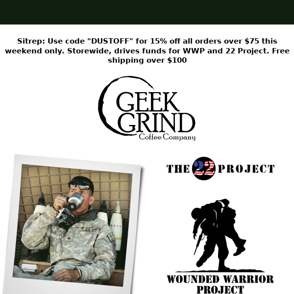 Help us: donation to Wounded Warrior - Geek Grind Coffee and Tea