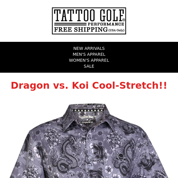 ☠️New Dragon vs. Koi Cool-Stretch Golf Shirt☠️