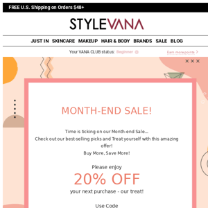 Ends soon! 20% OFF Month-end SALE at Stylevana!
