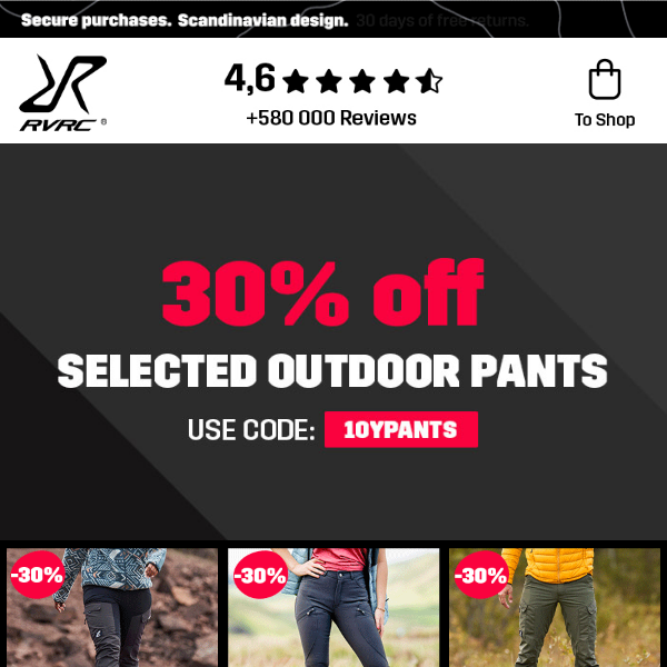 30% off selected outdoor pants!👖