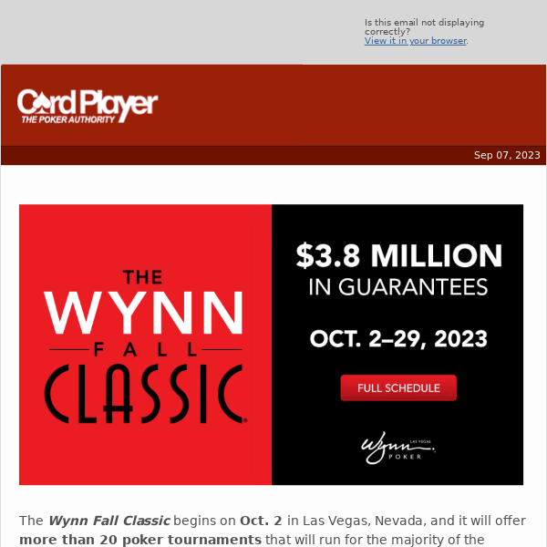 💰 Wynn Fall Classic Series Runs Oct. 2-29 On The Las Vegas Strip