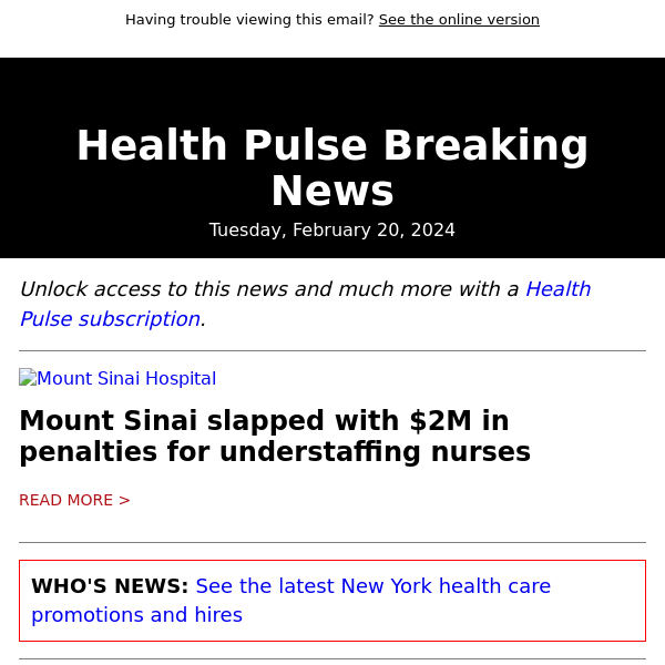 Mount Sinai slapped with $2M in penalties for understaffing nurses