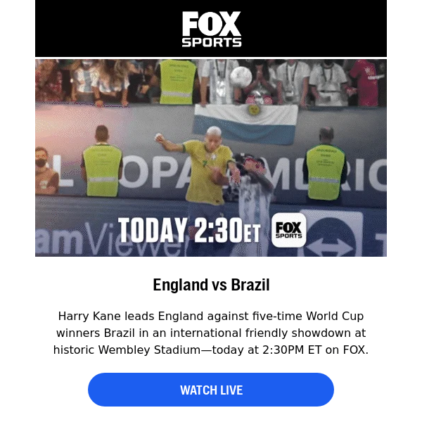 England vs Brazil ⚽, plus NASCAR: COTA 🏁