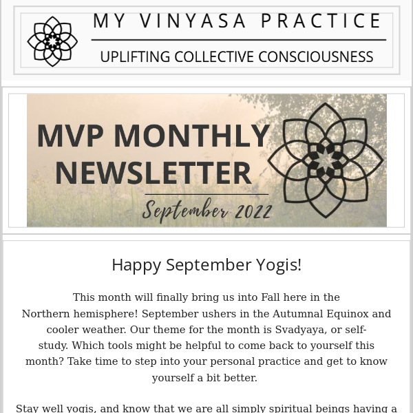 My Vinyasa Practice | September Newsletter